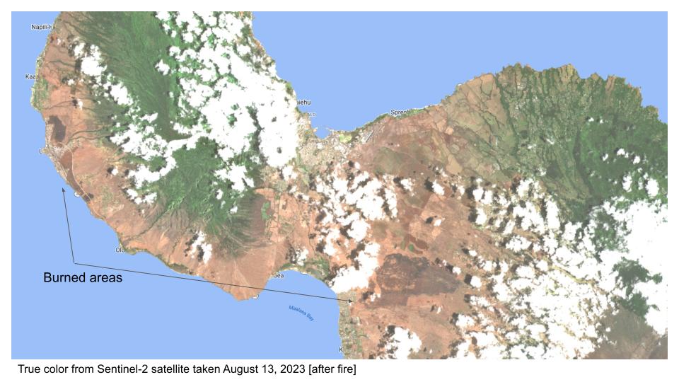 Sentinel-2 image of Maui after fire